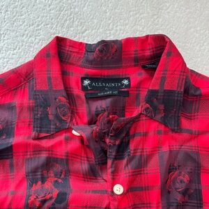 All Saints Red and Black Rose Plaid Shirt